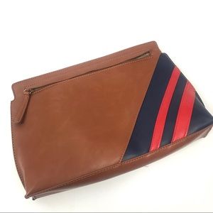 Oversized Faux Leather Camel, Navy, & Red Clutch
